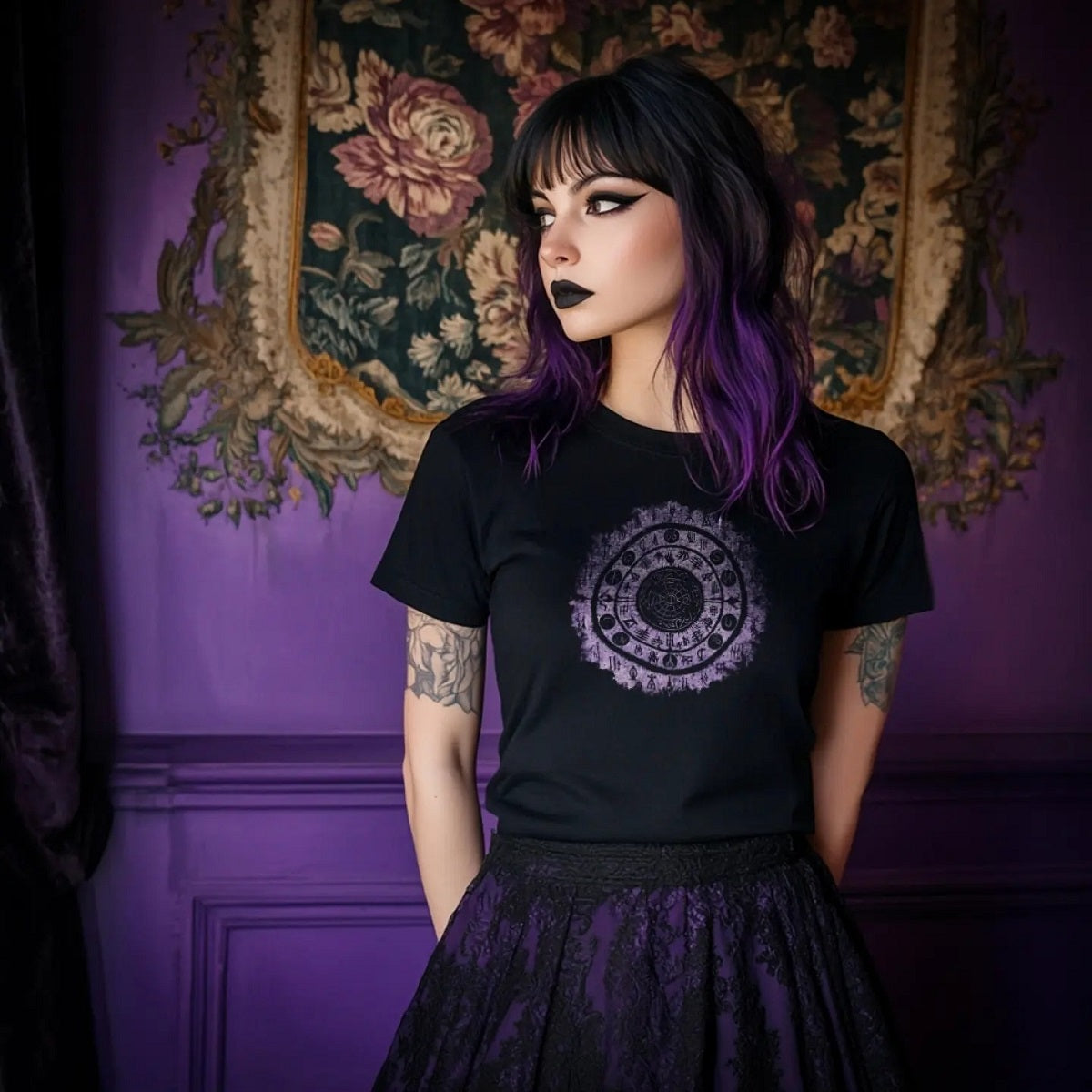 Women's T-shirt Witchcraft Seal in Purple