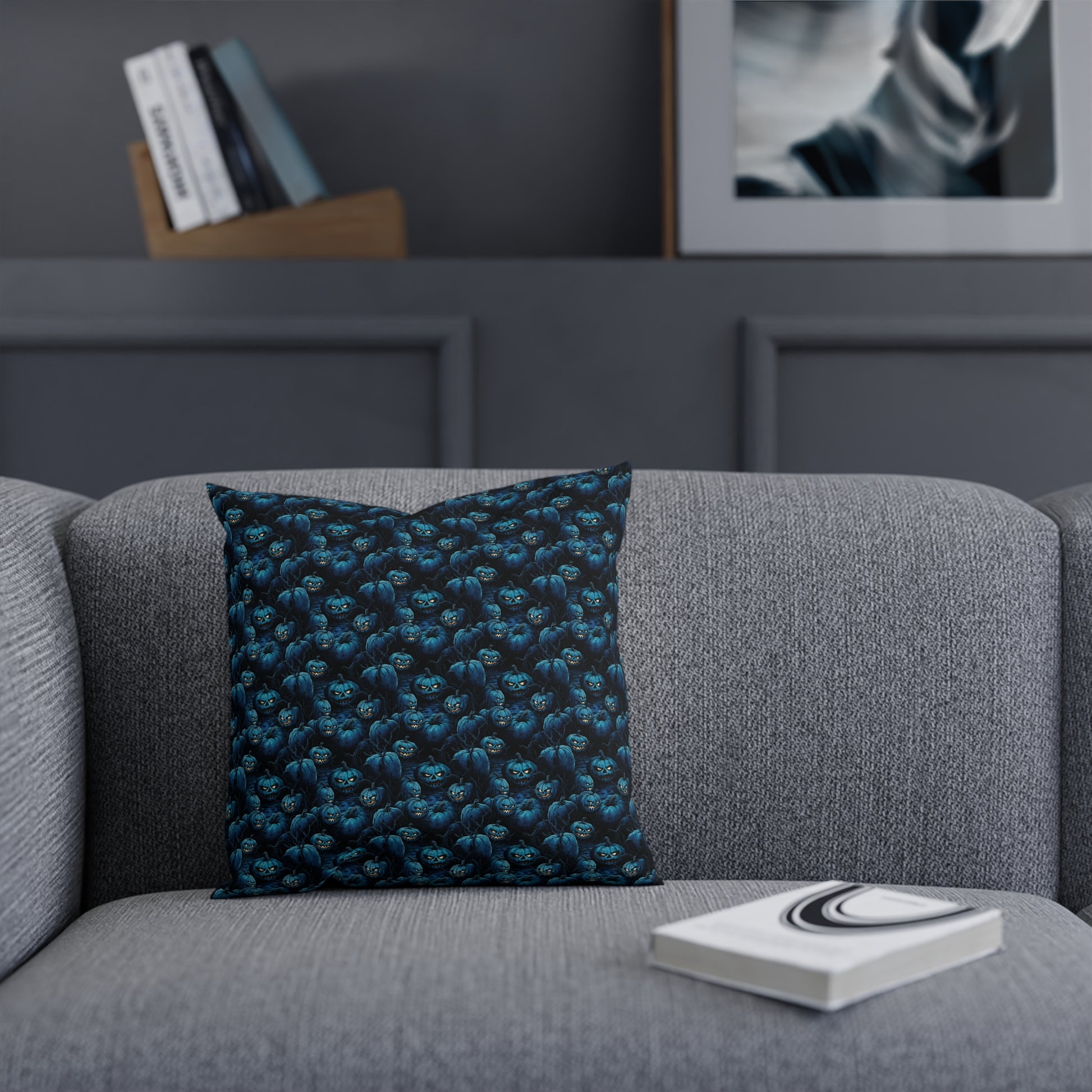 Cushions Spooky Blue Halloween Pumpkins - Frogos Design