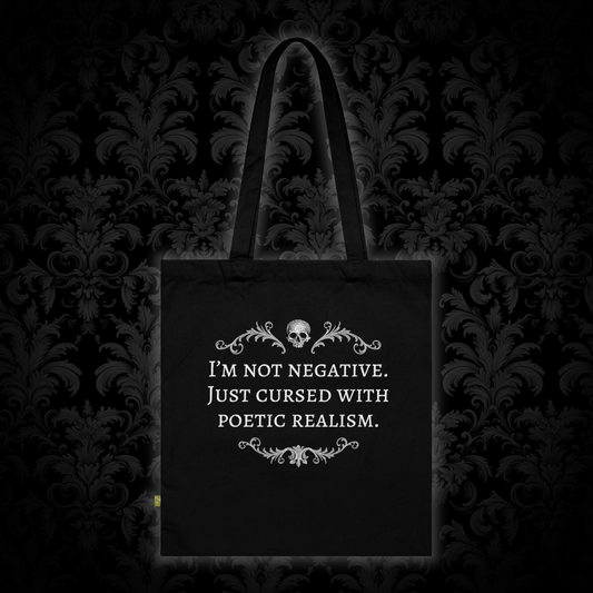 Tote Bag Cursed with poetic realism in White