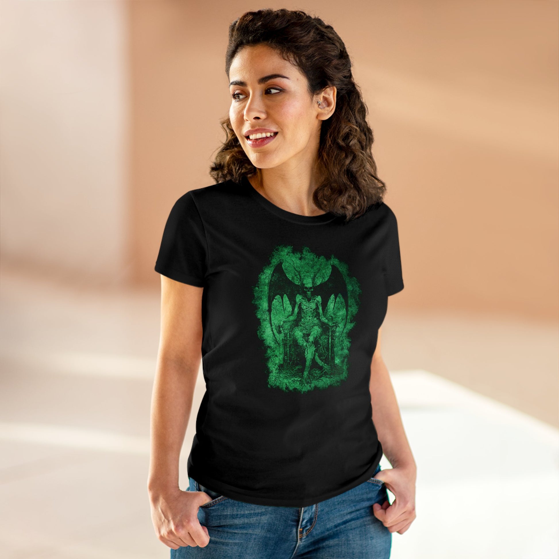 Women's T-shirt Devil on his Throne in Green - Frogos Design