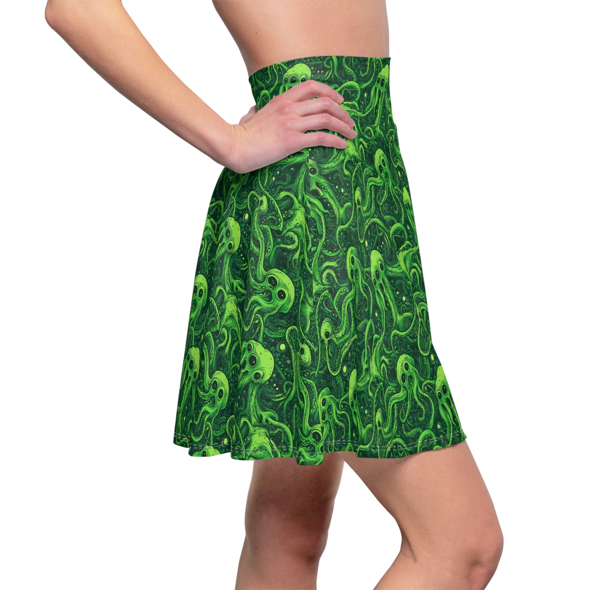 Women's Skater Skirt Greeny Tentacles Horror - Frogos Design