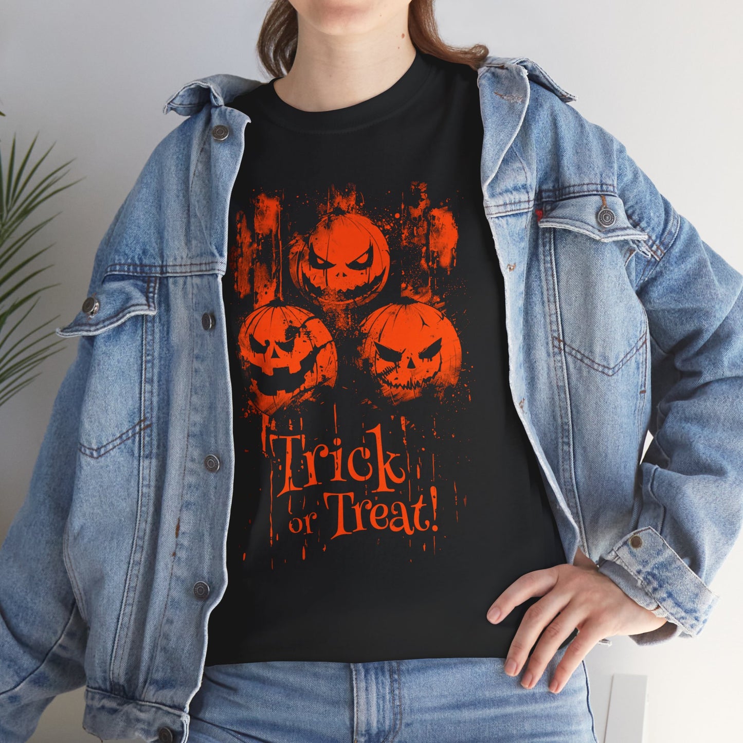 Unisex T-shirt Halloween Pumpkins Trick or Treat in Orange