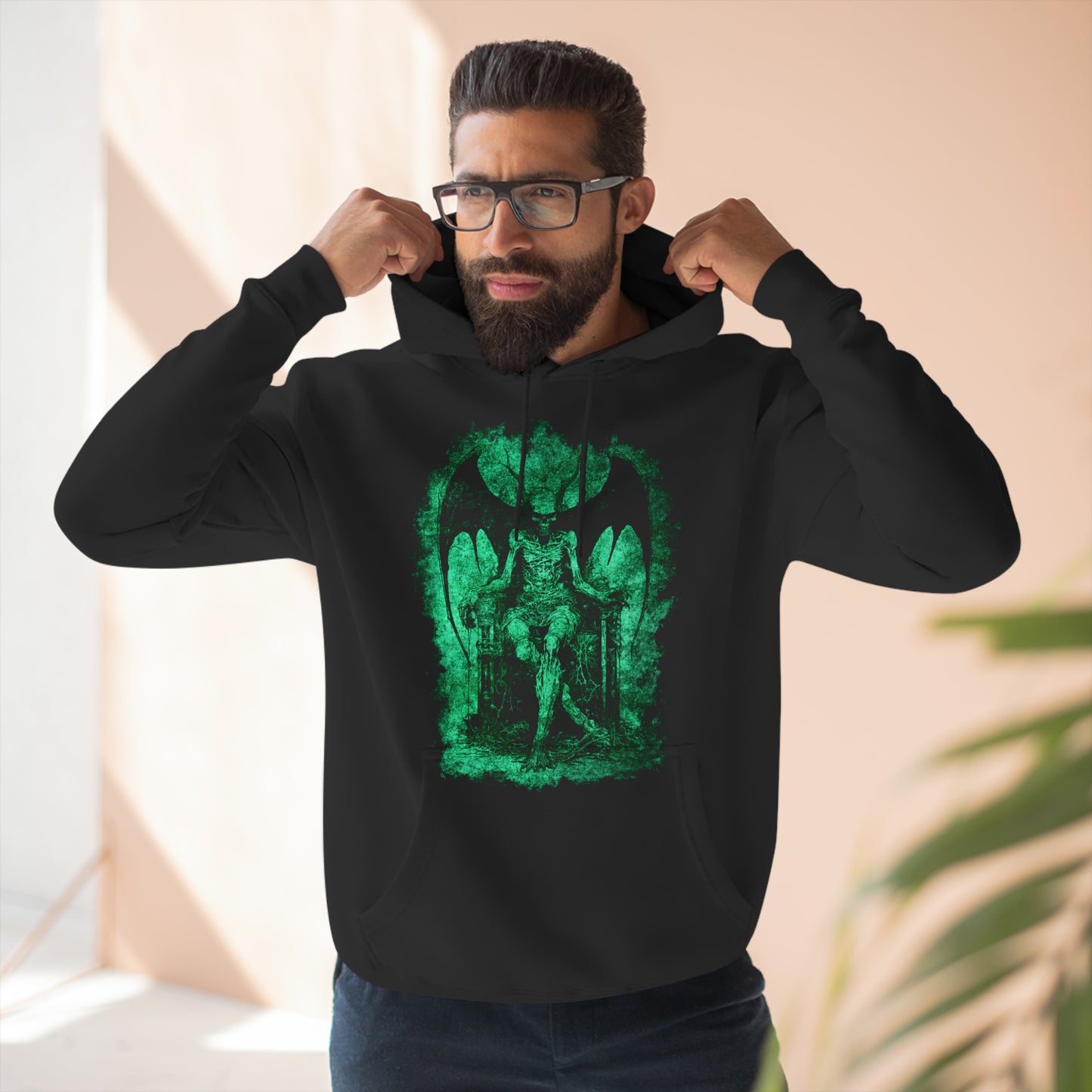 Unisex Pullover Hoodie Devil on his Throne - Green - Frogos Design