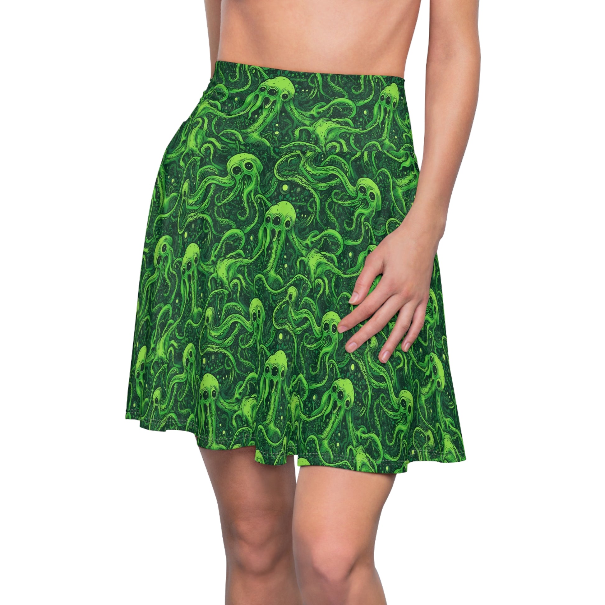 Women's Skater Skirt Greeny Tentacles Horror - Frogos Design