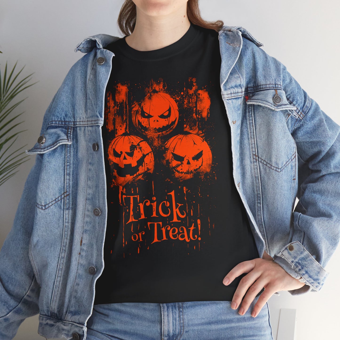 Unisex T-shirt Halloween Pumpkins Trick or Treat in Orange