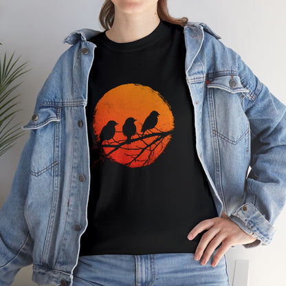 Unisex T-shirt Birds in Orange Sun - Frogos Design