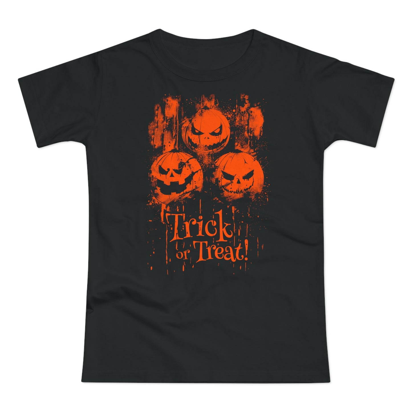 Women's T-shirt Halloween Pumpkins Trick or Treat in Orange