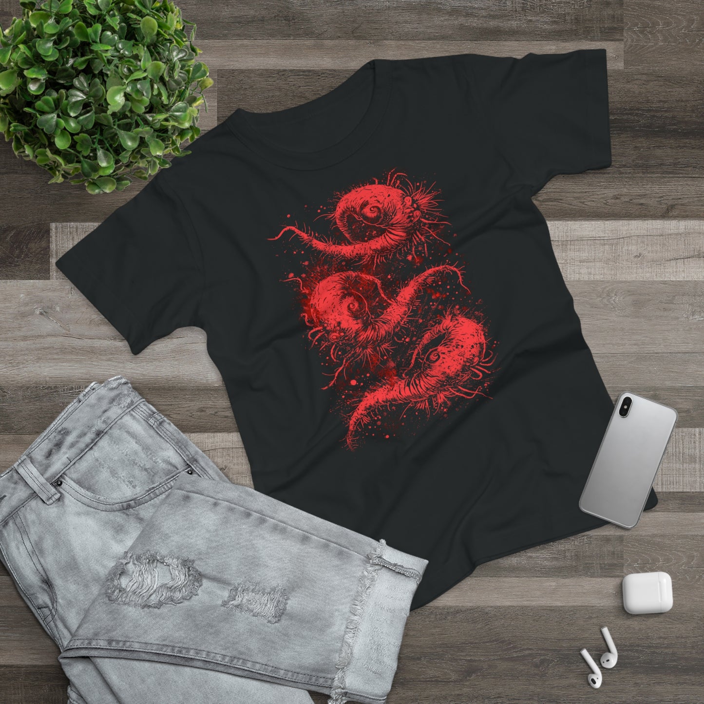 Women's T-shirt Cosmic Worms in Red