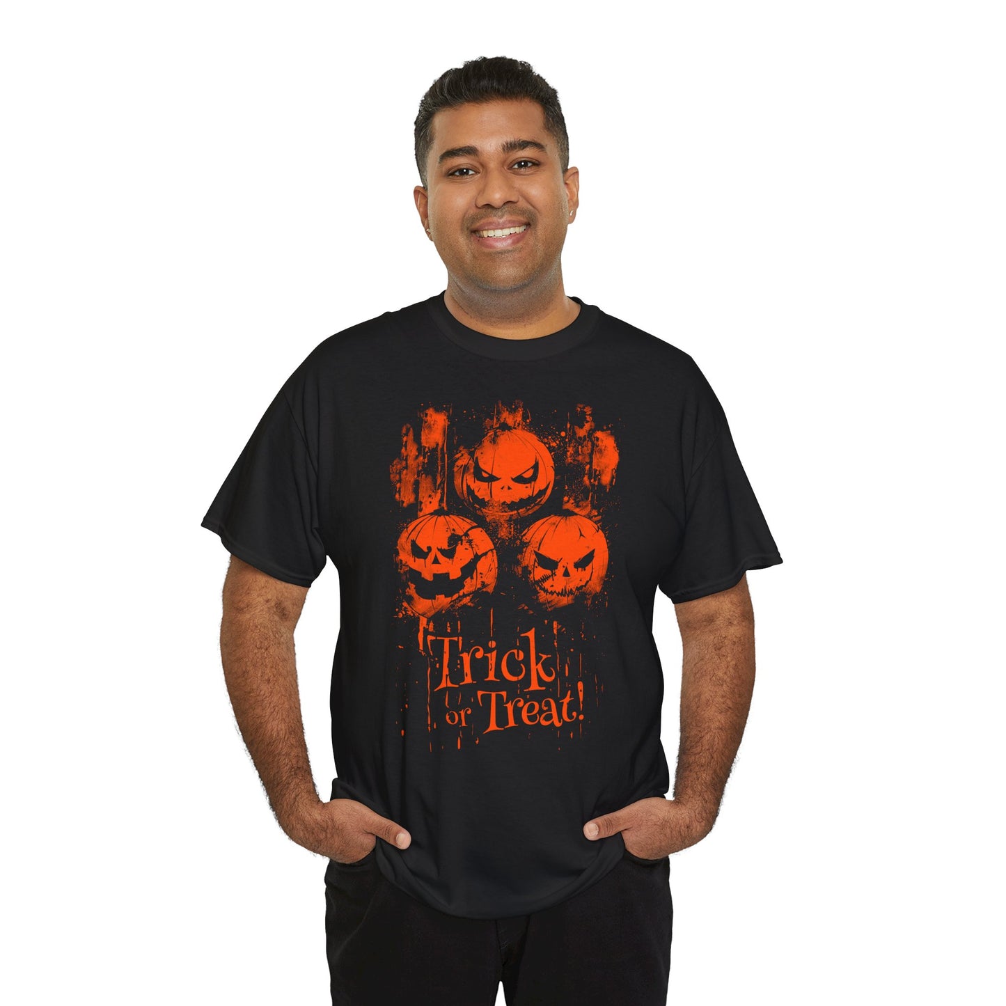 Unisex T-shirt Halloween Pumpkins Trick or Treat in Orange