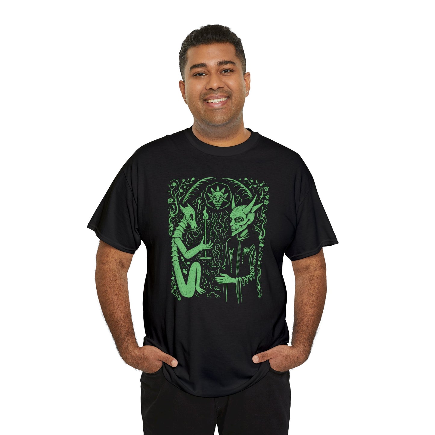 Unisex T-shirt Pact with the Devil in Green - Frogos Design