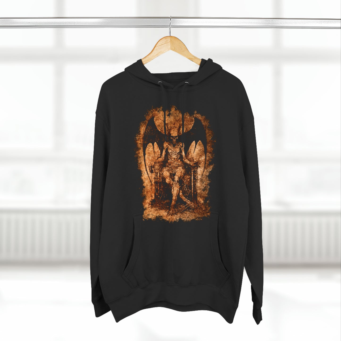 Unisex Pullover Hoodie Devil on his Throne - Orange - Frogos Design