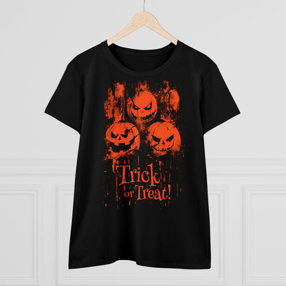 Women's T-shirt Halloween Pumpkins Trick or Treat in Orange