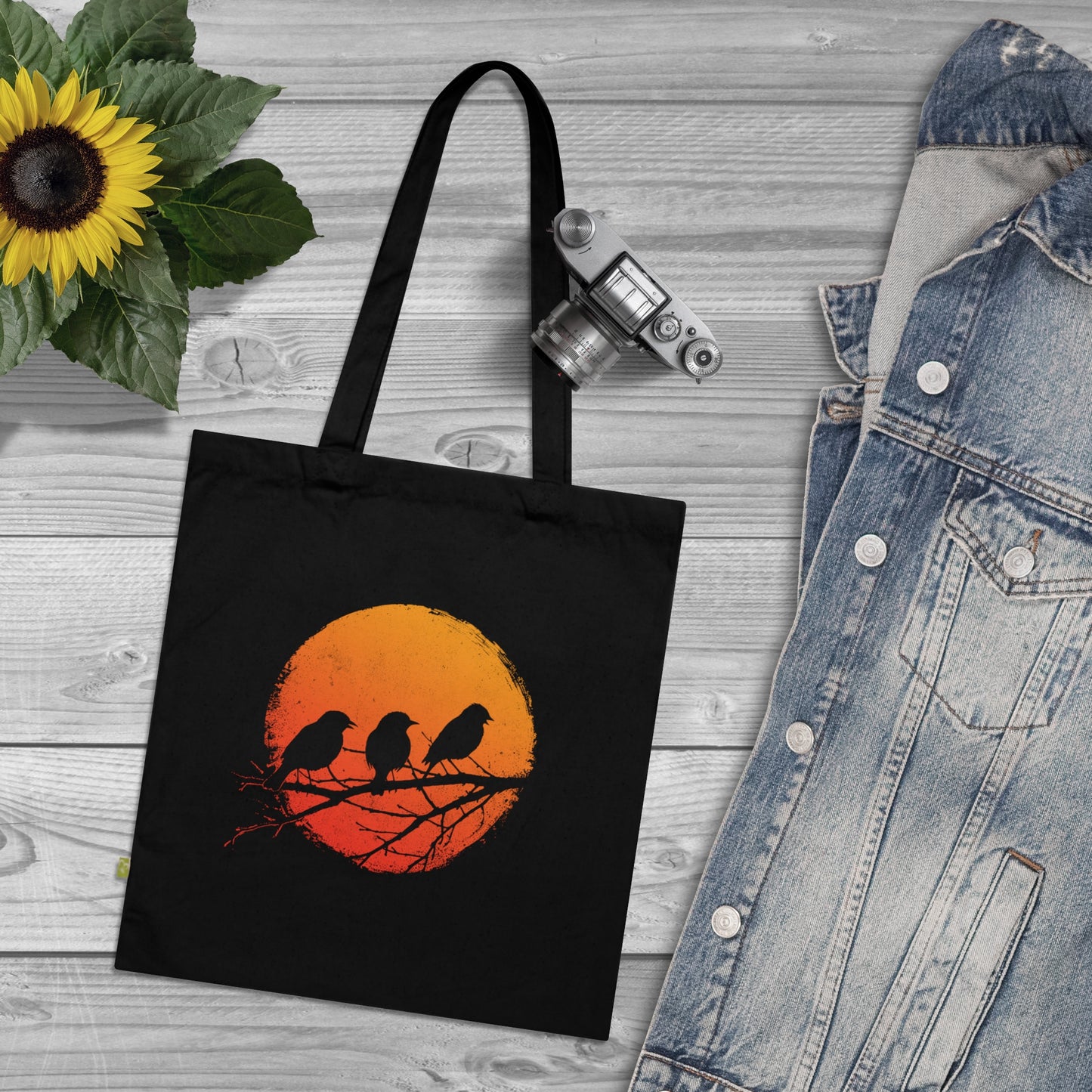 Tote Bag Birds in Orange Sun - Frogos Design