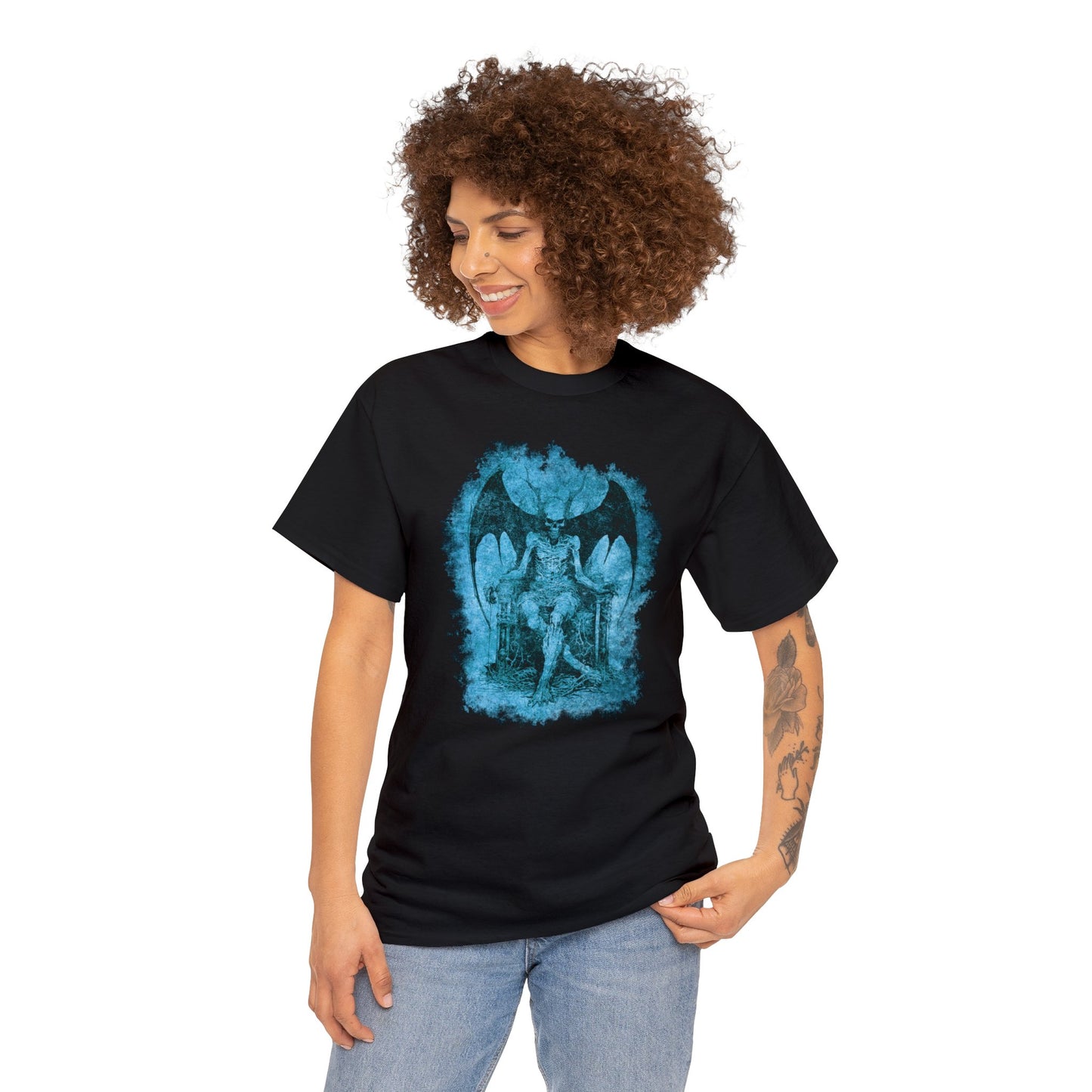 Unisex T-shirt Devil on his Throne in Blue - Frogos Design