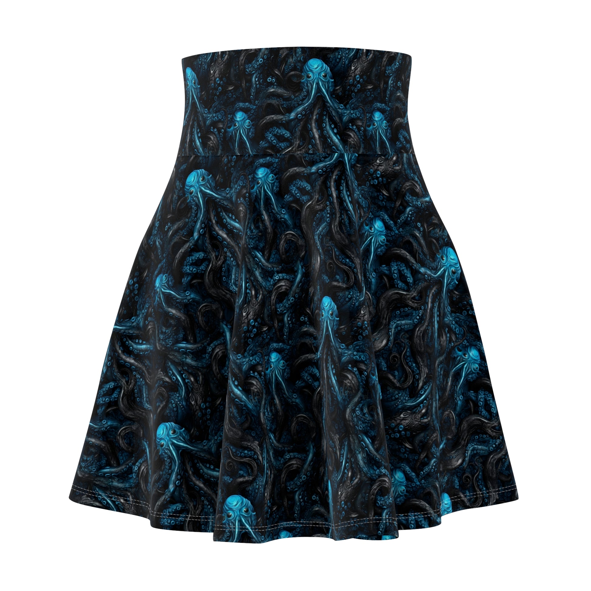 Women's Skater Skirt Blue Tentacles Horror - Frogos Design