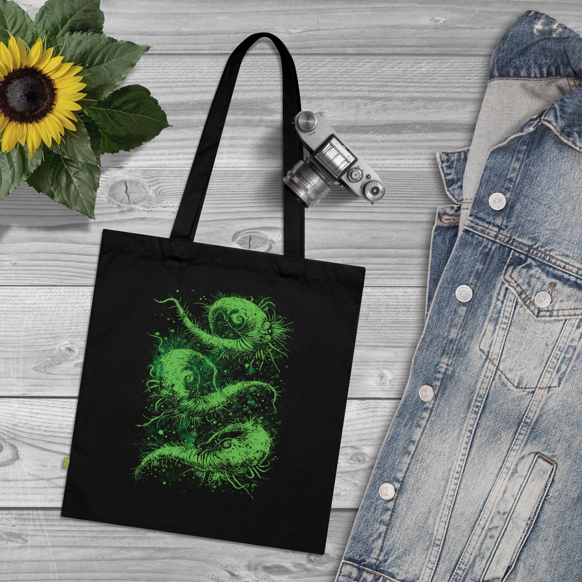 Tote Bag Cosmic Worms in Green - Frogos Design