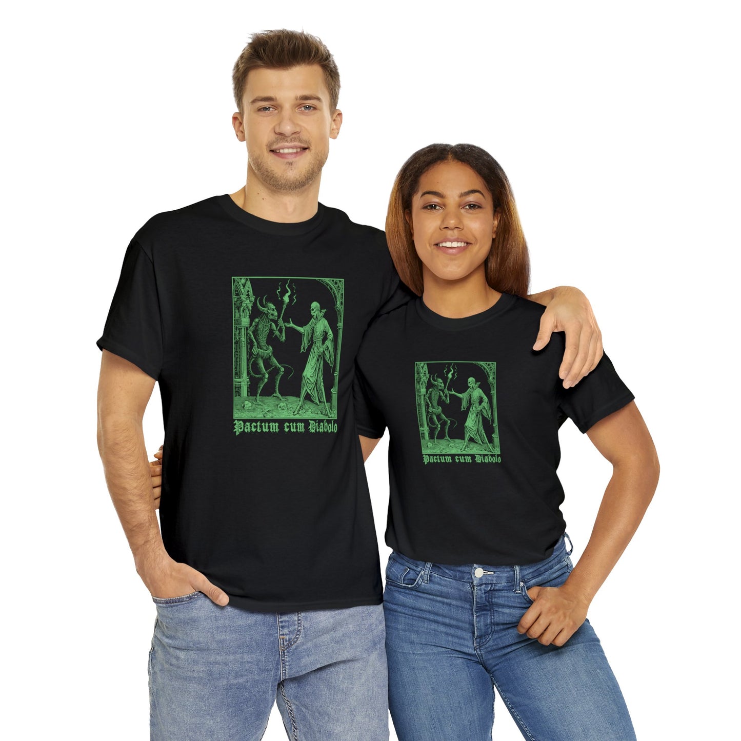 Unisex T-shirt Pactum cum Diabolo in Green - Frogos Design