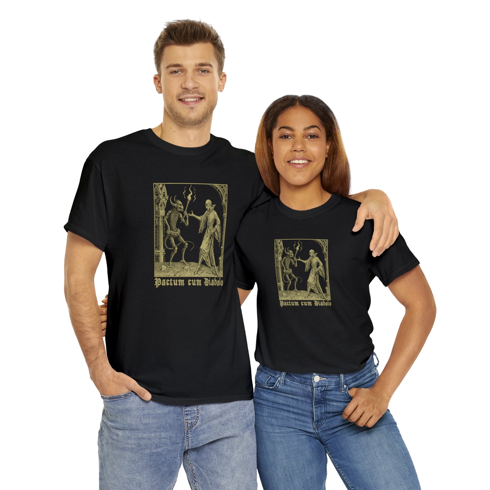 Unisex T-shirt Pactum cum Diabolo in Beige - Frogos Design