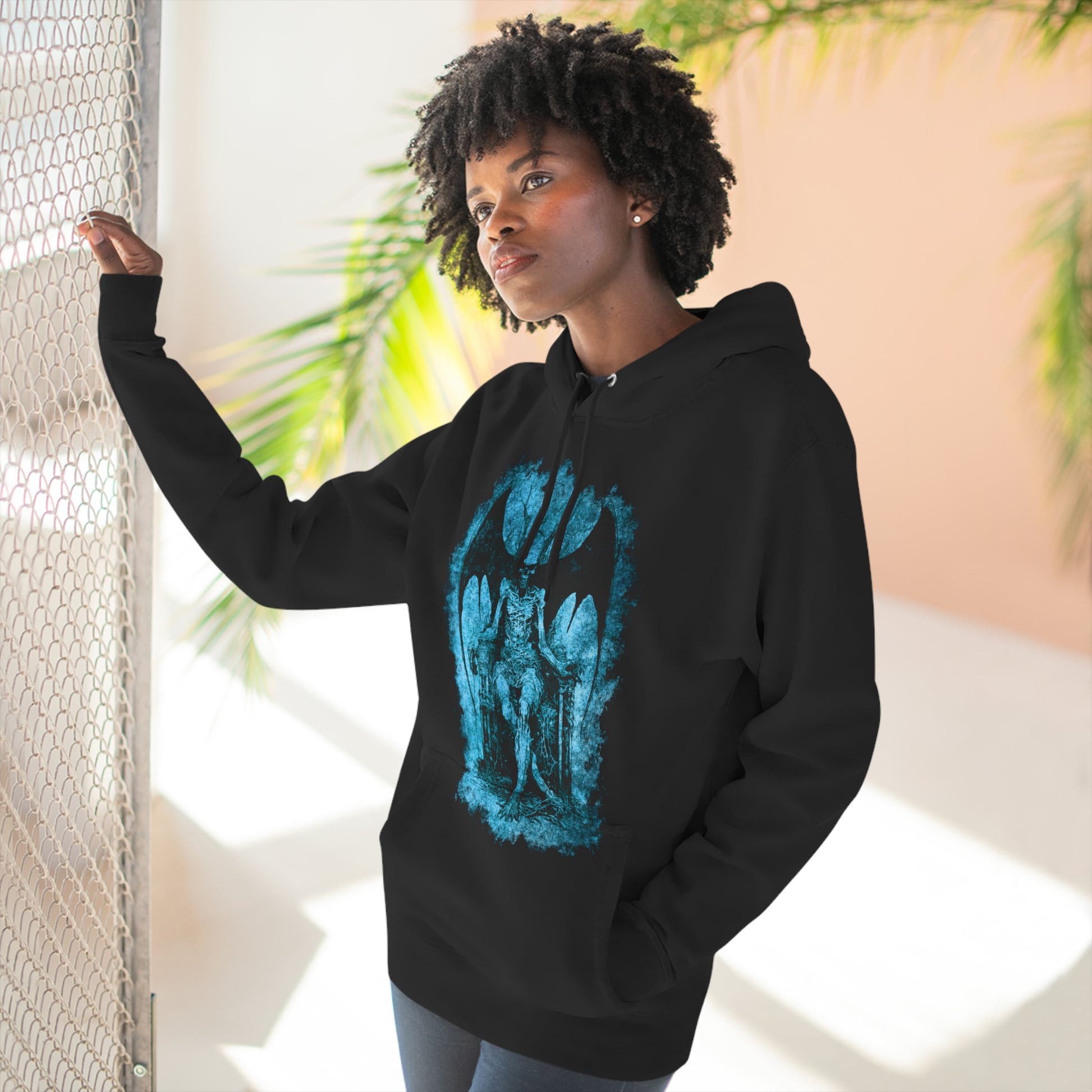 Unisex Pullover Hoodie Devil on his Throne - Blue - Frogos Design