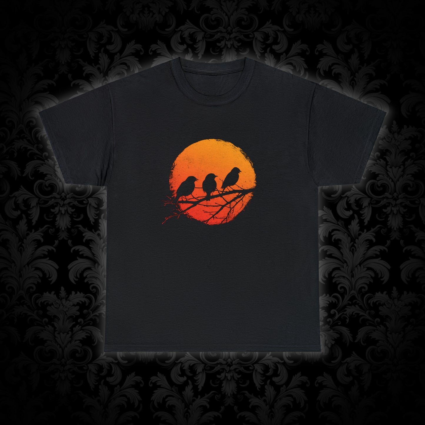 Unisex T-shirt Birds in Orange Sun - Frogos Design