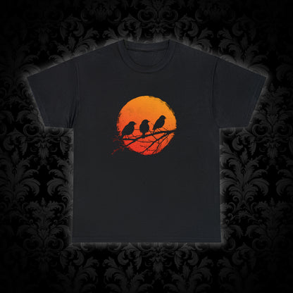 Unisex T-shirt Birds in Orange Sun - Frogos Design