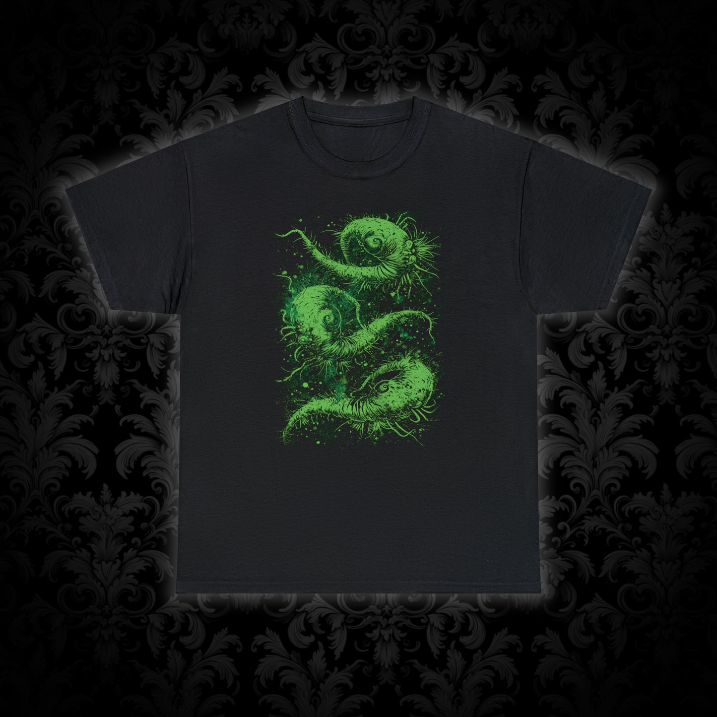 Unisex T-shirt Cosmic Worms in Green - Frogos Design