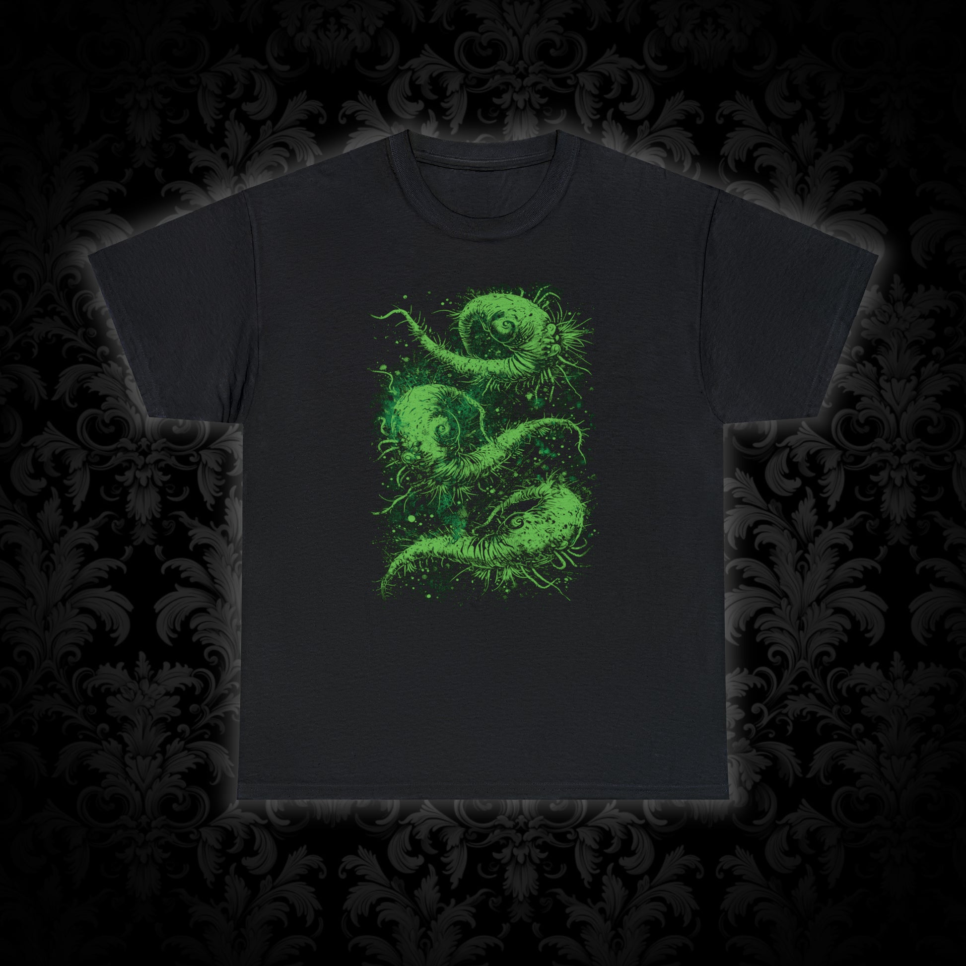 Unisex T-shirt Cosmic Worms in Green - Frogos Design