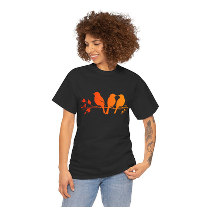 Unisex T-shirt Birds on a Branch in Orange