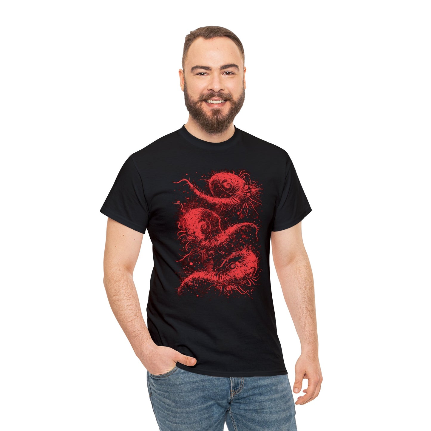 Unisex T-shirt Cosmic Worms in Red - Frogos Design