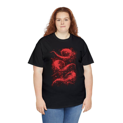 Unisex T-shirt Cosmic Worms in Red - Frogos Design