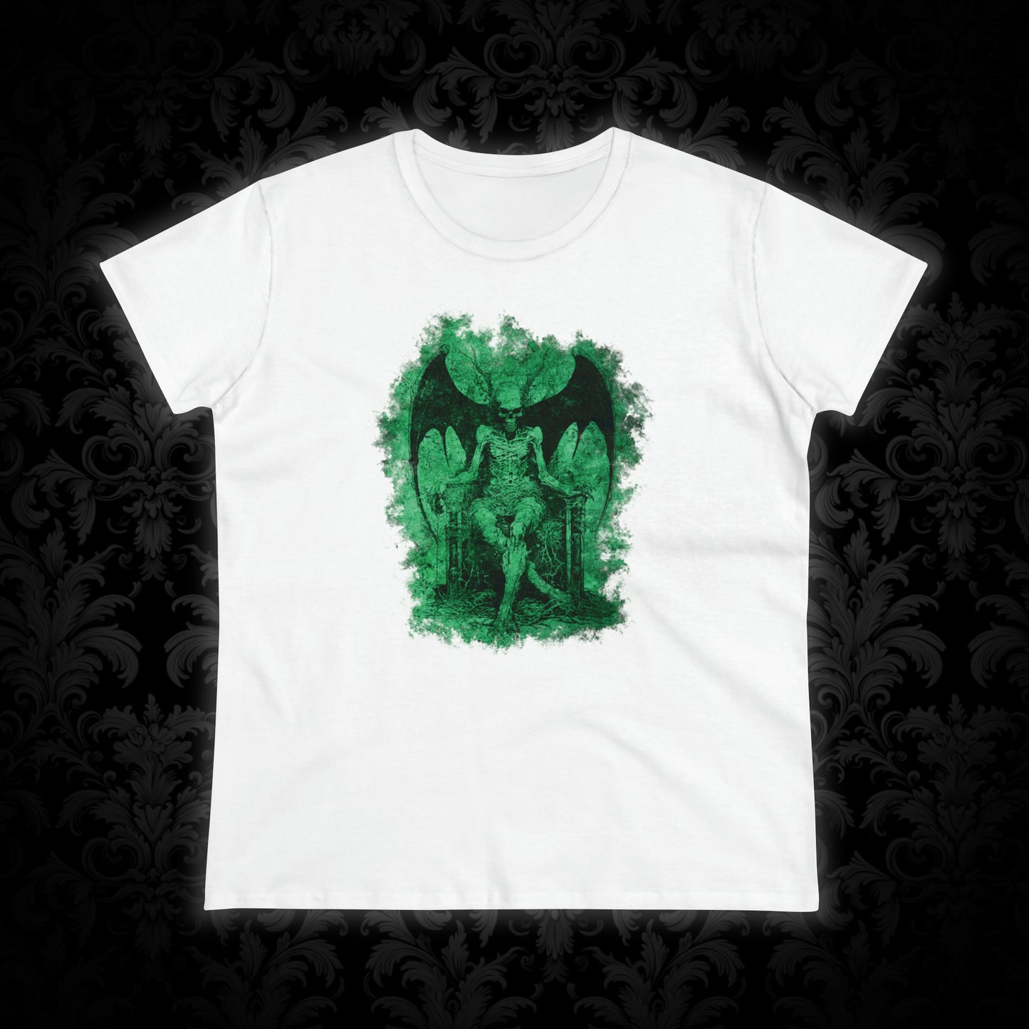 Women's T-shirt Devil on his Throne in Green - Frogos Design