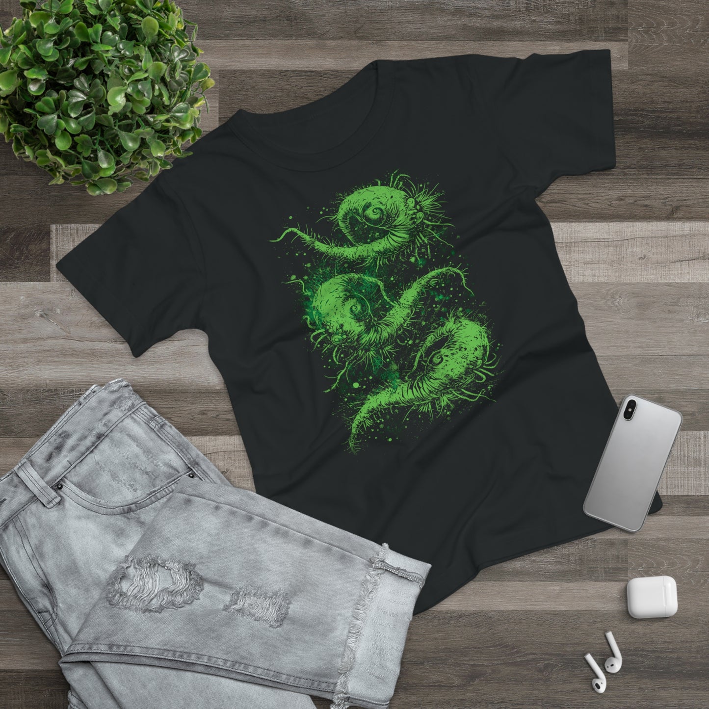 Women's T-shirt Cosmic Worms in Green