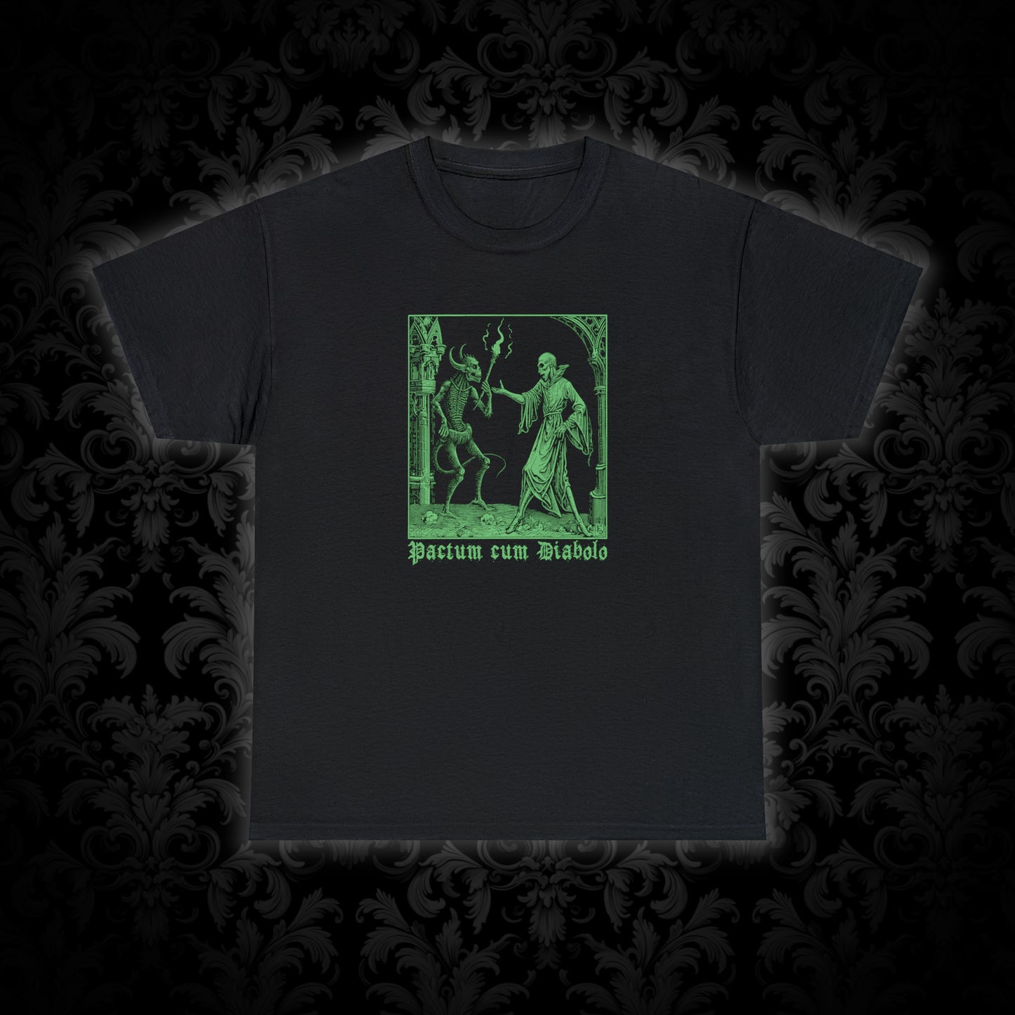 Unisex T-shirt Pactum cum Diabolo in Green - Frogos Design