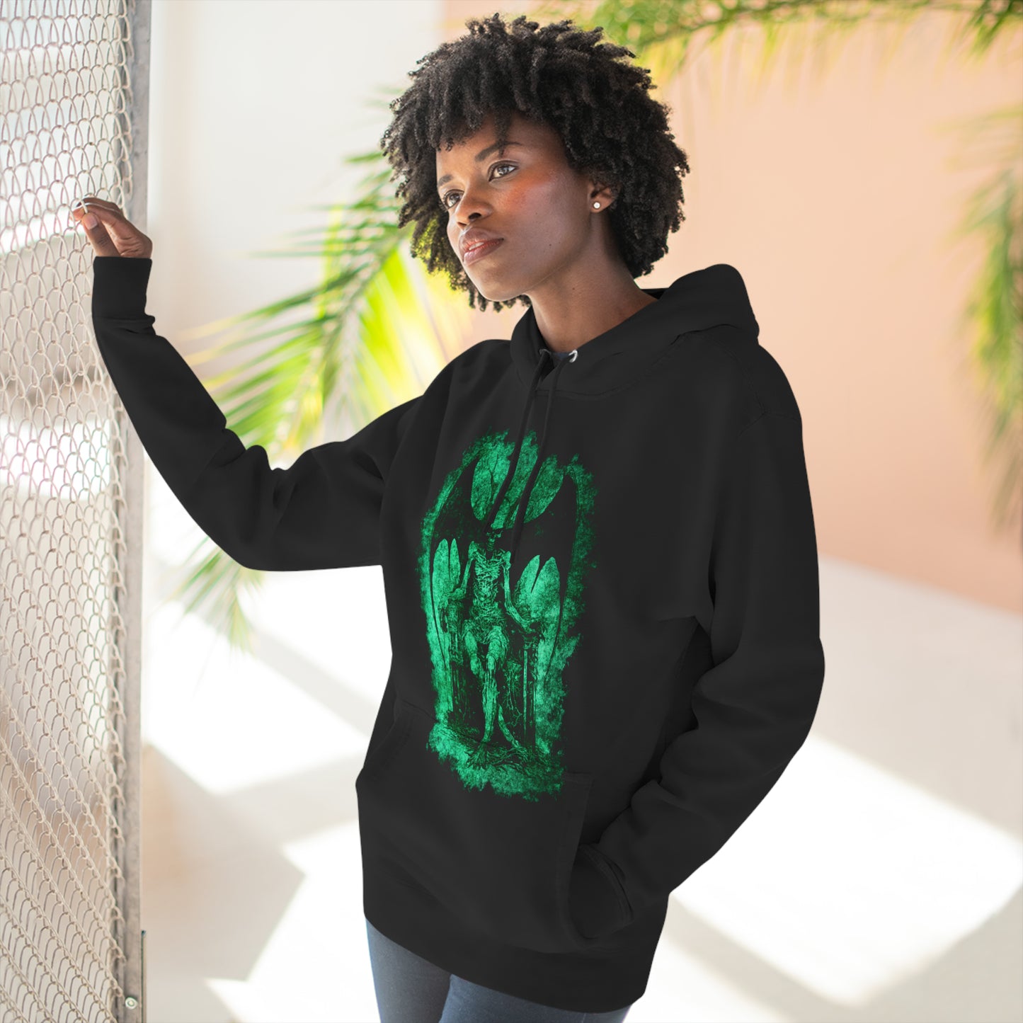 Unisex Pullover Hoodie Devil on his Throne - Green - Frogos Design