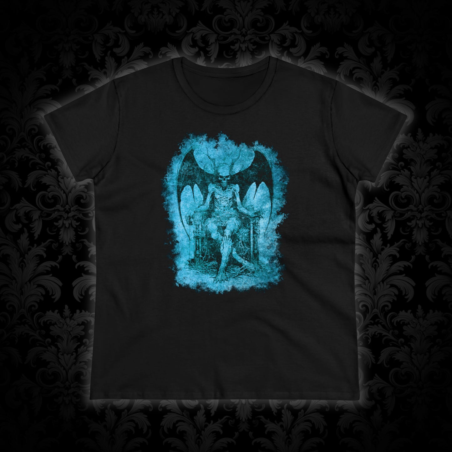 Women's T-shirt Devil on his Throne in Blue - Frogos Design