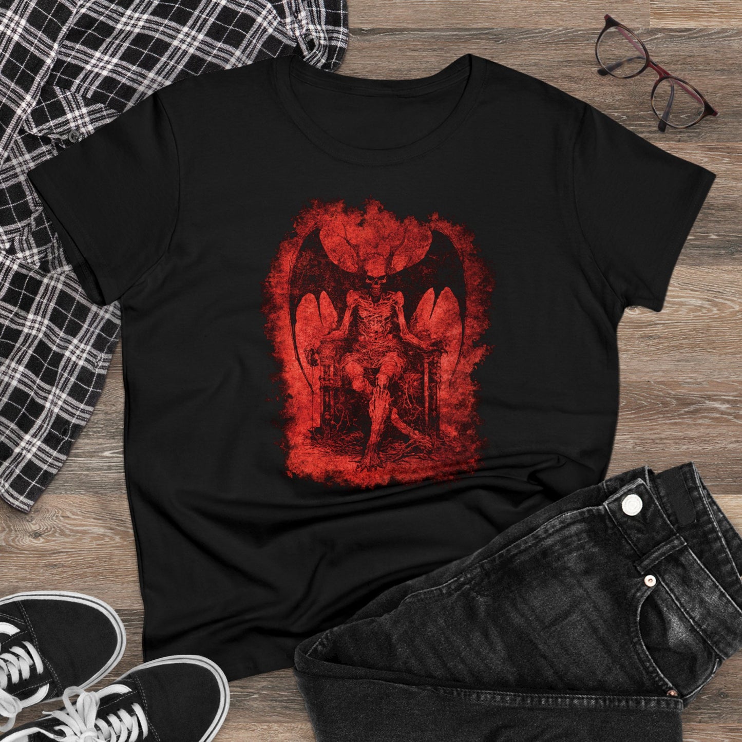 Women's T-shirt Devil on his Throne in Red - Frogos Design