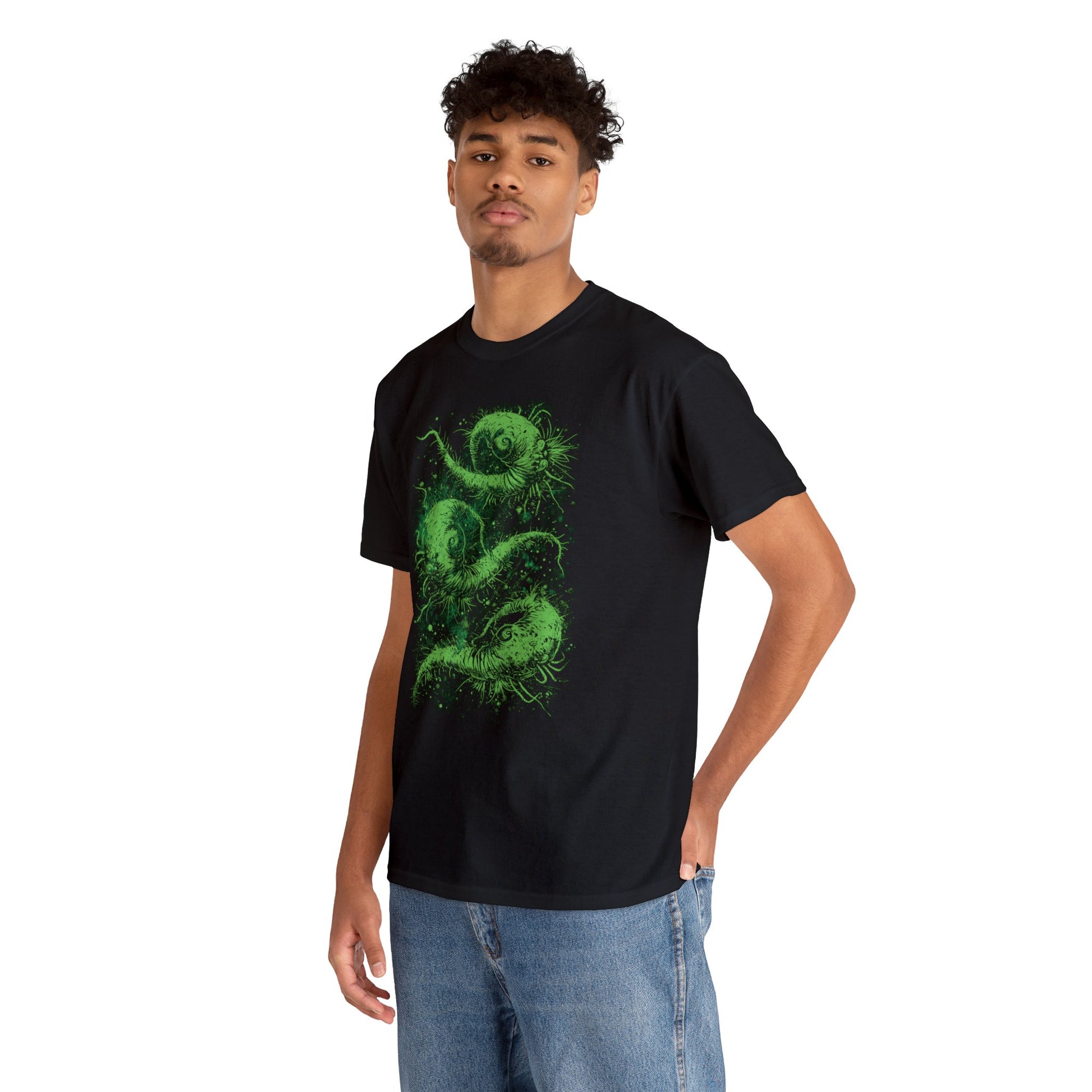 Unisex T-shirt Cosmic Worms in Green - Frogos Design