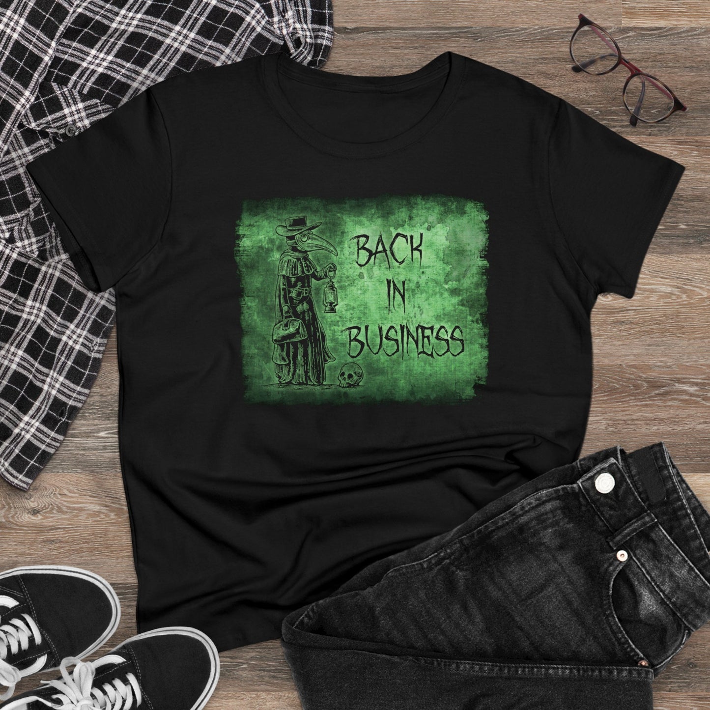 Women's T-shirt Back in Business in Green - Frogos Design