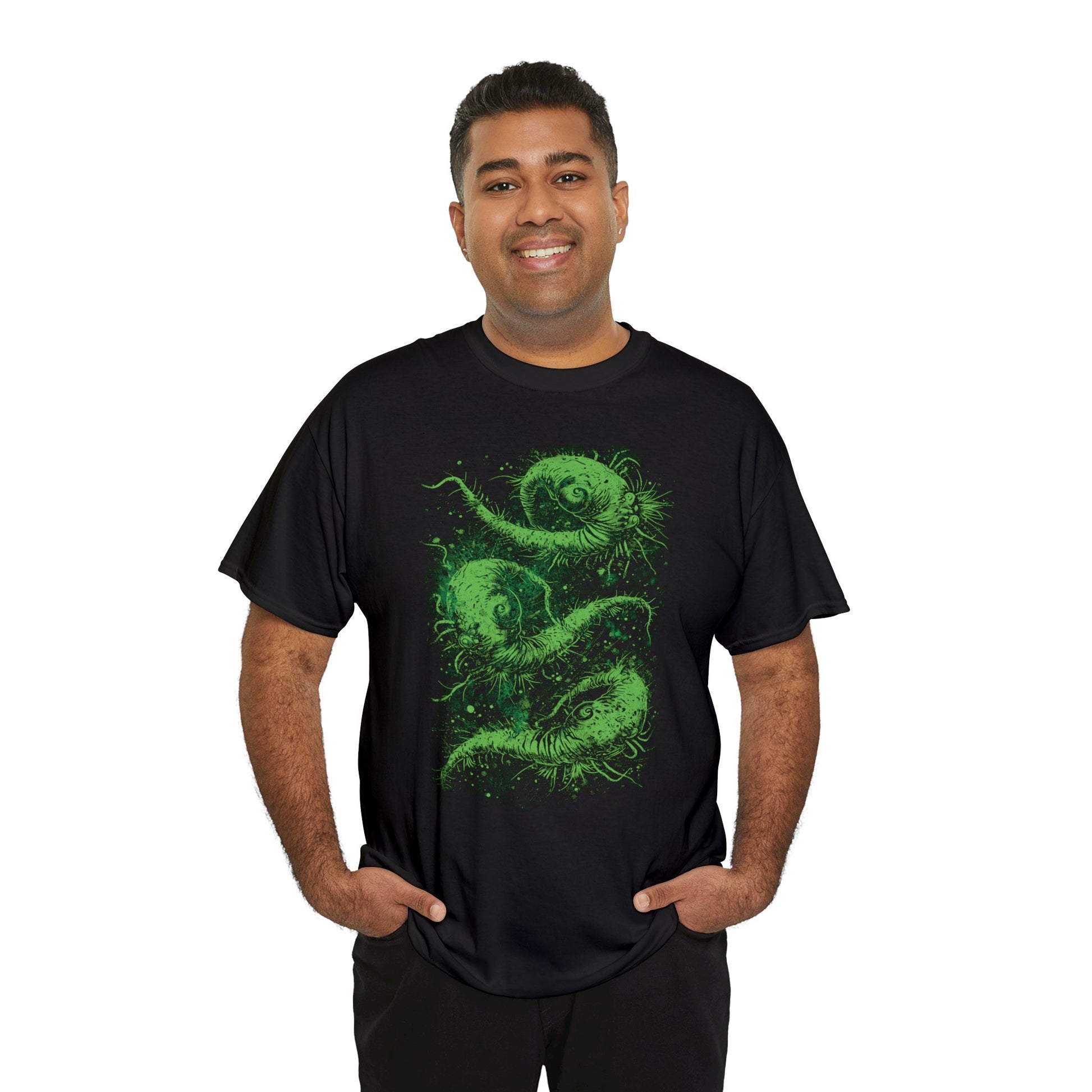 Unisex T-shirt Cosmic Worms in Green - Frogos Design