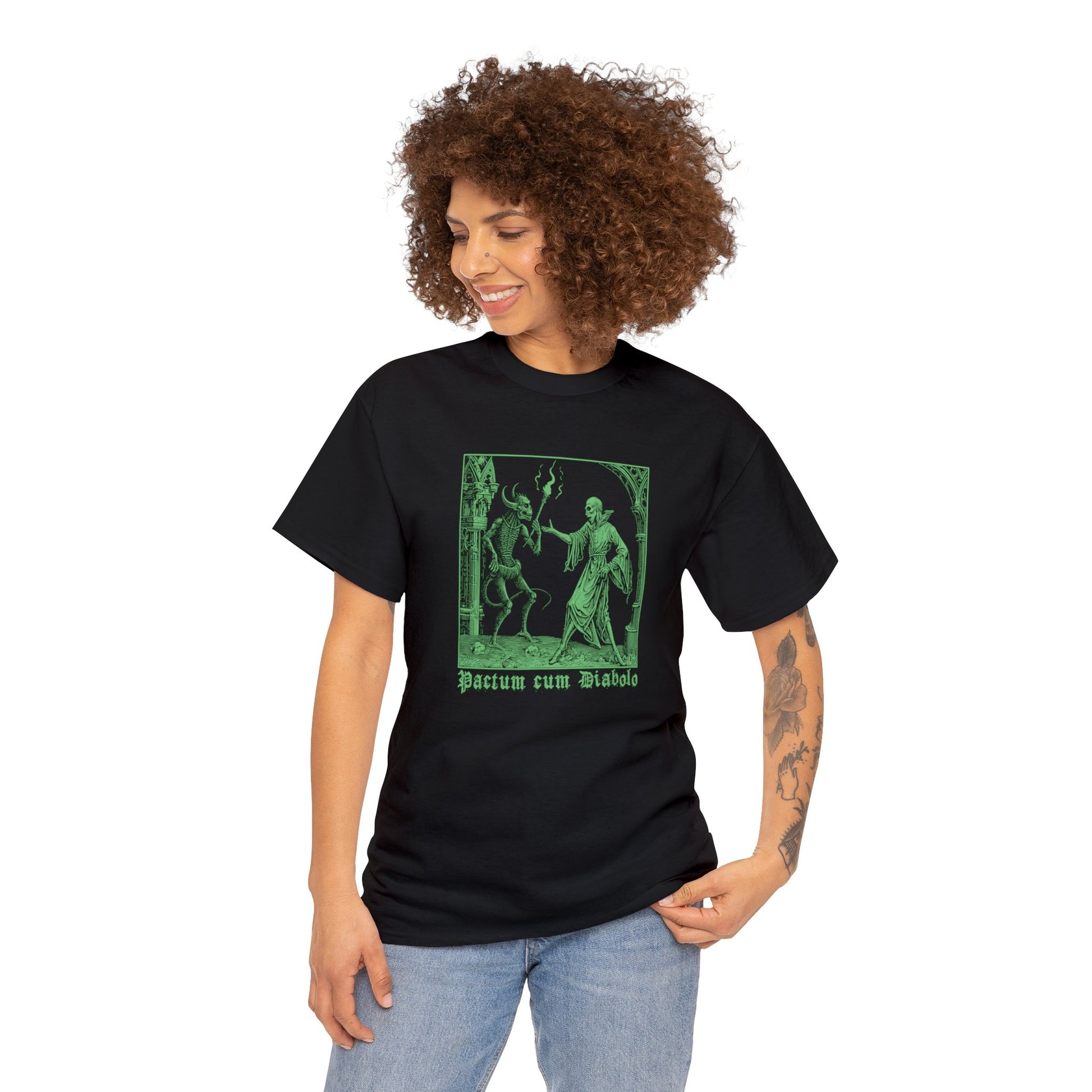 Unisex T-shirt Pactum cum Diabolo in Green - Frogos Design