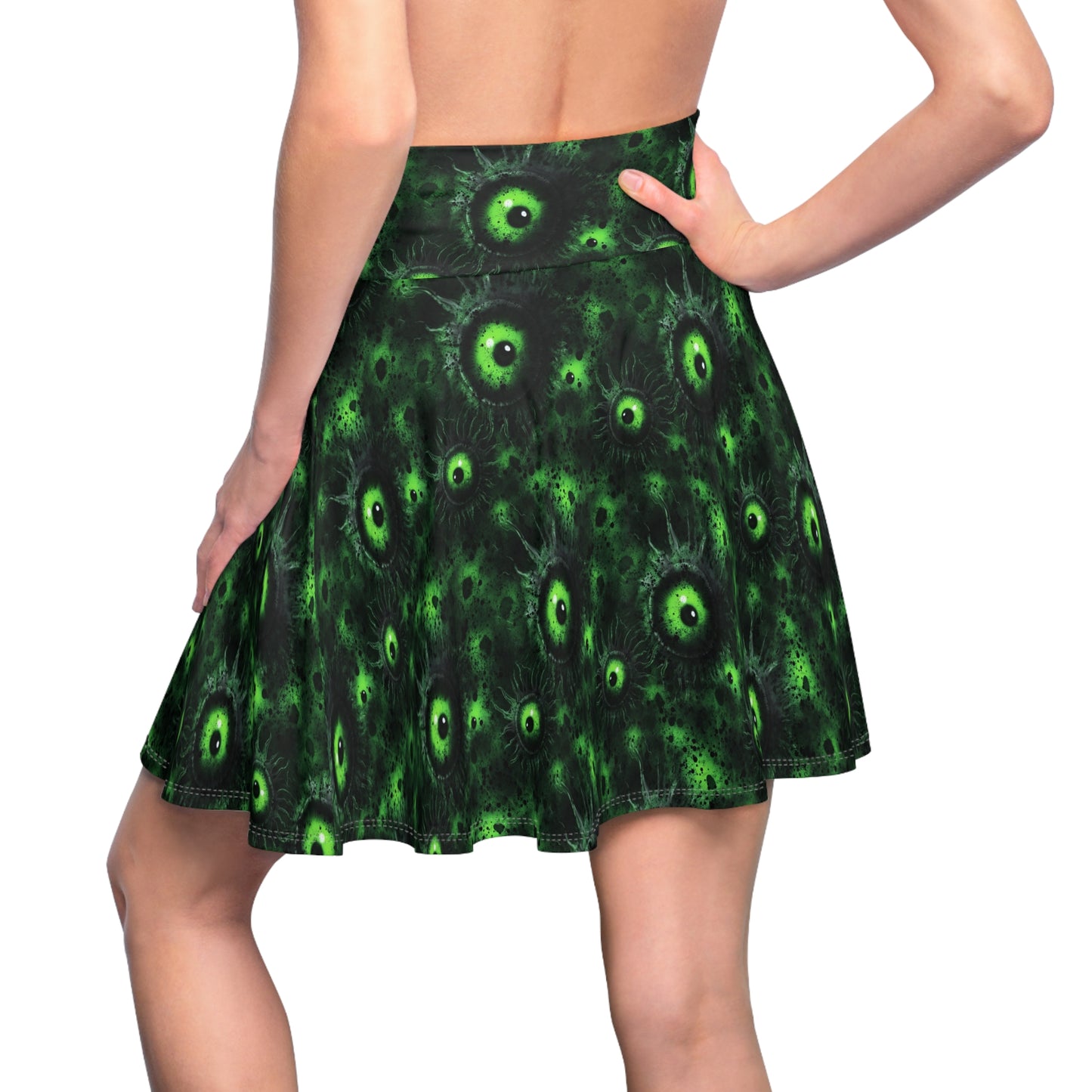 Women's Skater Skirt Greeny Lurking Eyes - Frogos Design