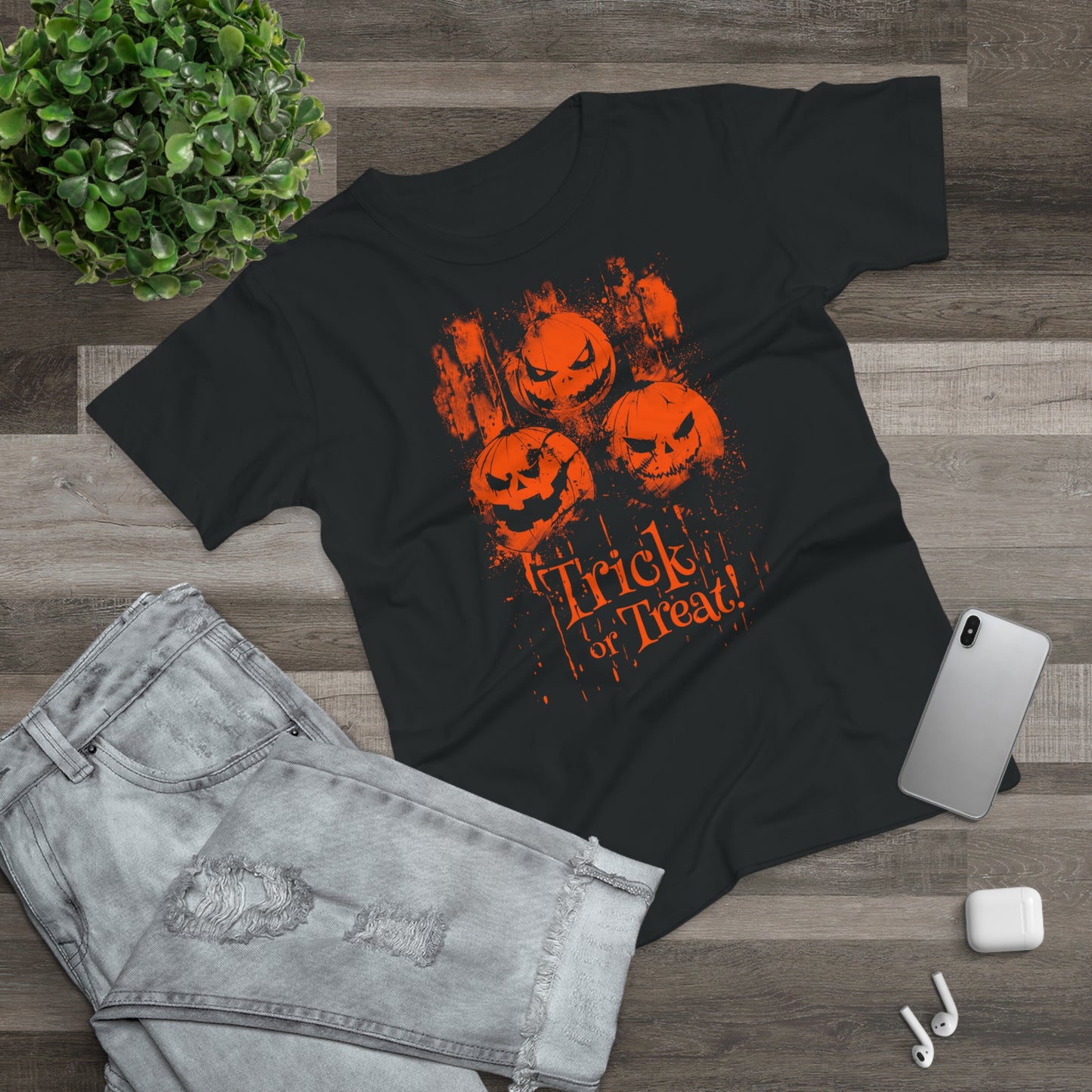 Women's T-shirt Halloween Pumpkins Trick or Treat in Orange