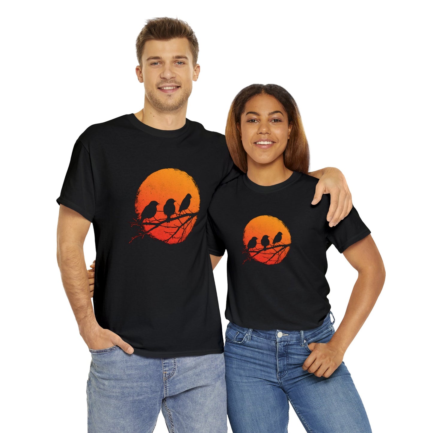 Unisex T-shirt Birds in Orange Sun - Frogos Design