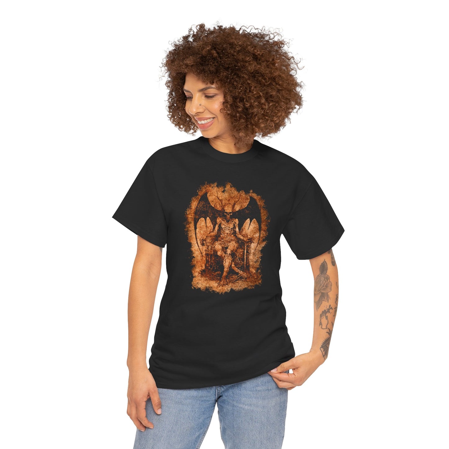 Unisex T-shirt Devil on his Throne in Beige