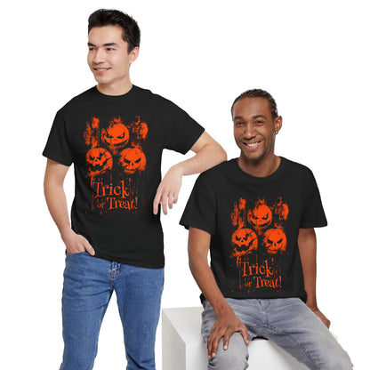 Unisex T-shirt Halloween Pumpkins Trick or Treat in Orange