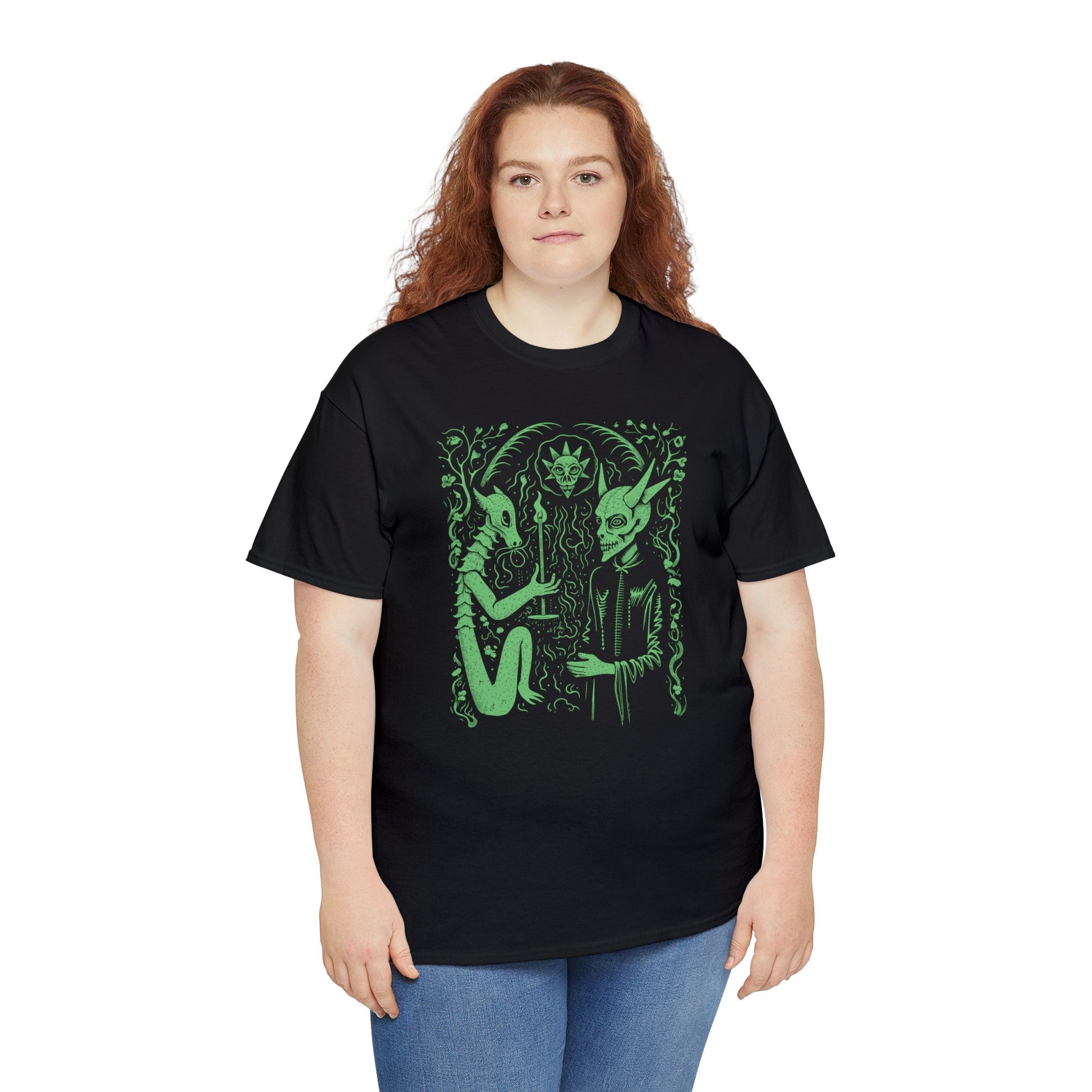 Unisex T-shirt Pact with the Devil in Green - Frogos Design