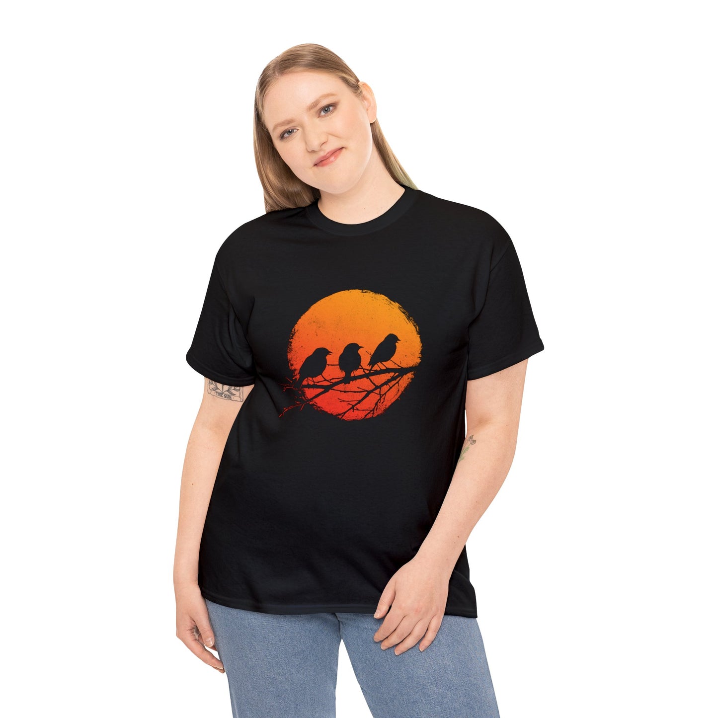 Unisex T-shirt Birds in Orange Sun - Frogos Design