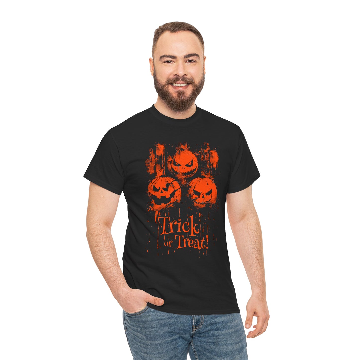 Unisex T-shirt Halloween Pumpkins Trick or Treat in Orange