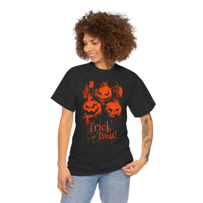 Unisex T-shirt Halloween Pumpkins Trick or Treat in Orange