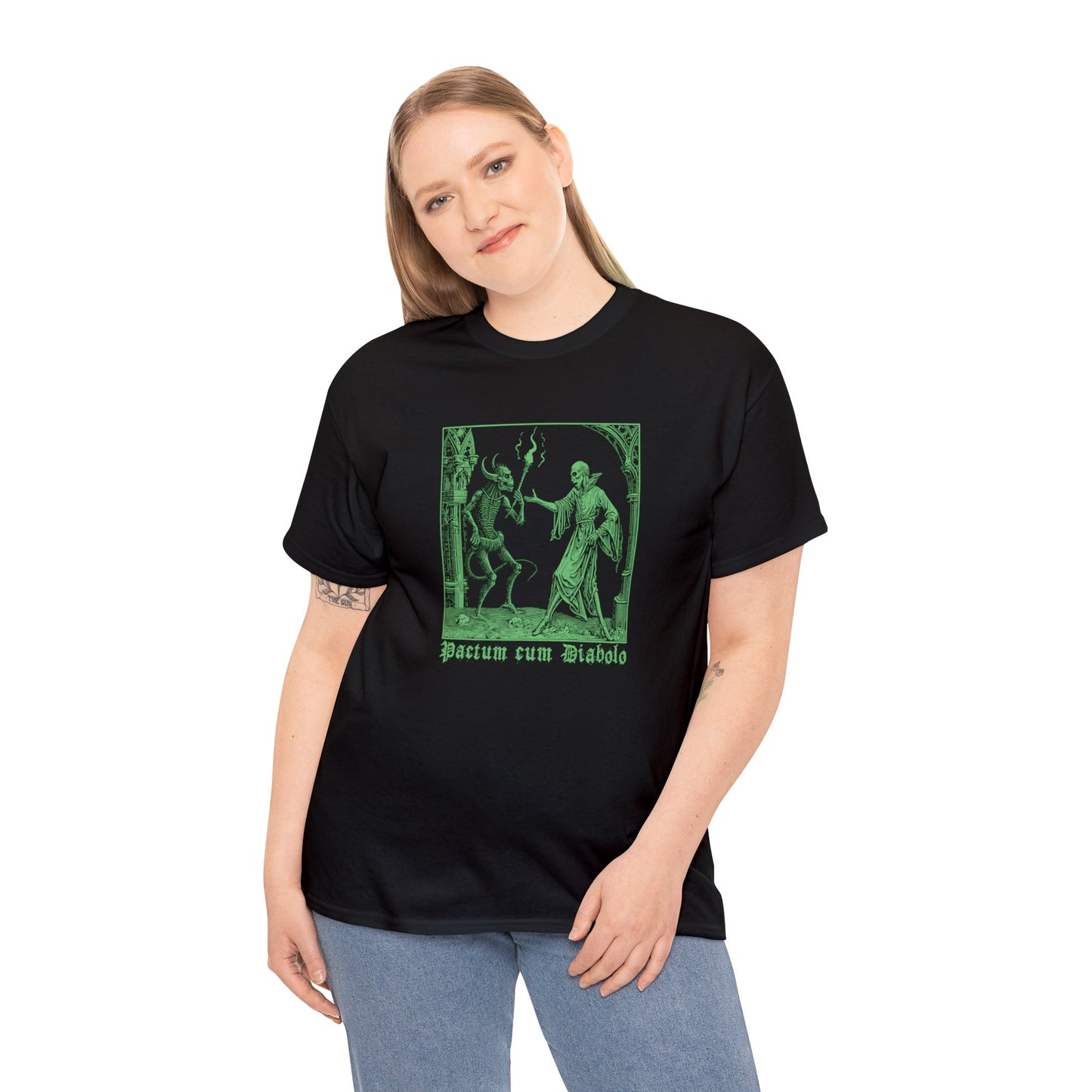 Unisex T-shirt Pactum cum Diabolo in Green - Frogos Design